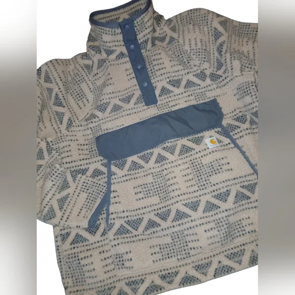 Carhartt Womens Relaxed Fit Tan + Gray Geometric Fleece Pullover XL - Picture 14 of 14